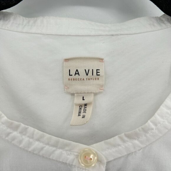 REBECCA TAYLOR La Vie White Ruffle Lace Cottagecore Wide Sleeve Blouse Large - Picture 6 of 8